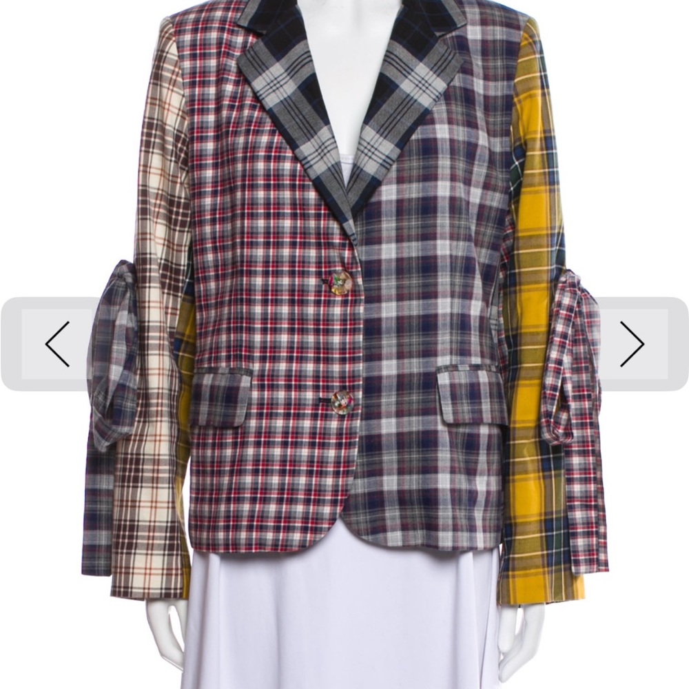 Libertine Multi-Plaid Notch Lapel Blazer Jacket w/Bow Details L XL